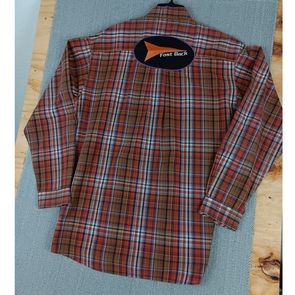 Cinch Fast Back Ropes Shirt Mens Large Red Plaid Pressed Patched Western Rodeo - Picture 8 of 11